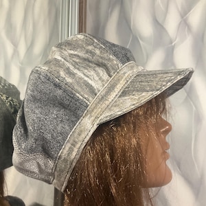 Gorra Newsboy de mezclilla con retazos de 61 cm/24”, gorra estilo boho rasta gris, gorra Newsboy para rastas, gorra Baker Boy de moda urbana, gorra de mezclilla reciclada