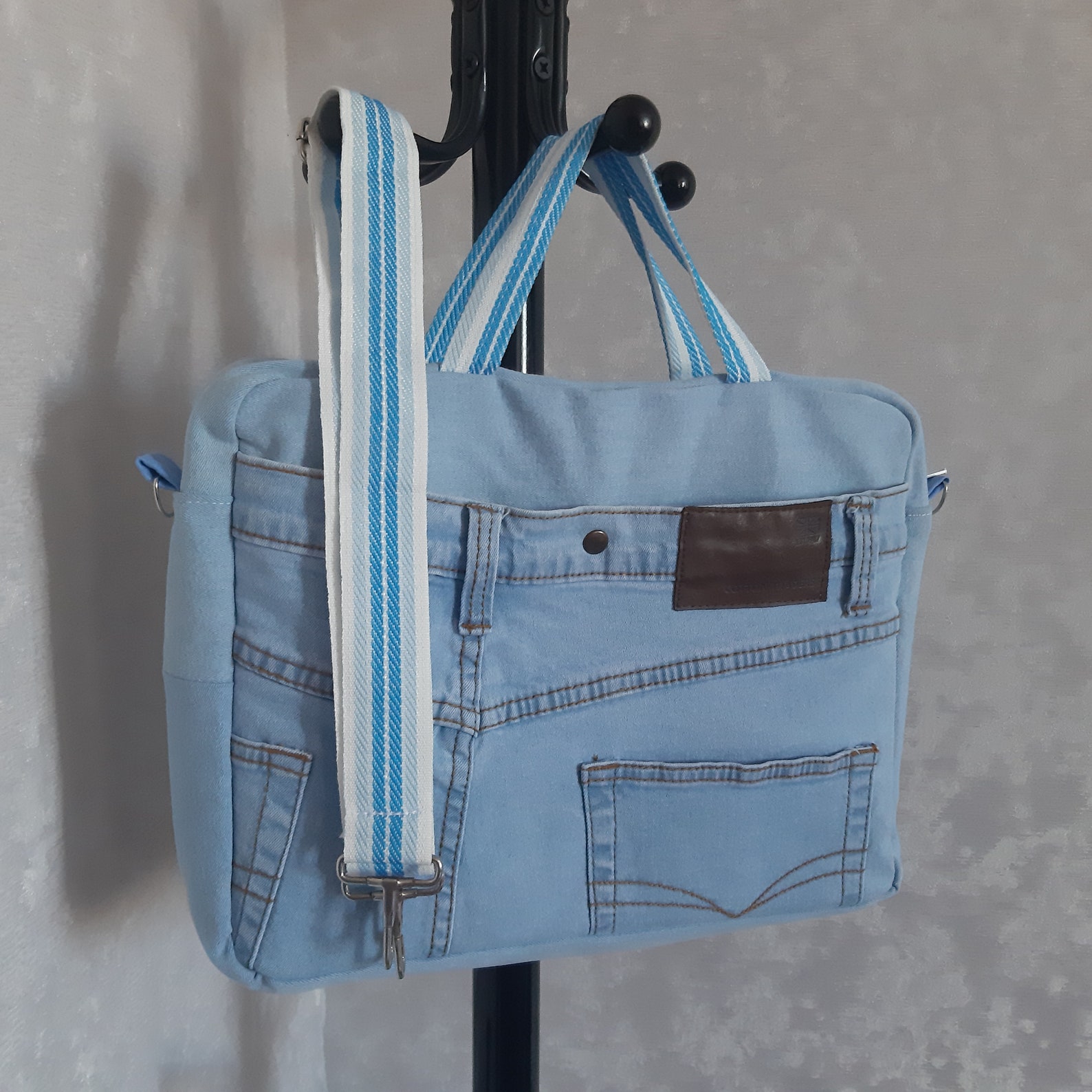 Pcballoon Denim Bag Light Blue Denim Detail Silver