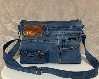 Hobo denim bag, Jean shoulder bag, Casual handbag of shabby jeans