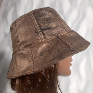 Casual golden color hat 24", Boho jean hat in street fashion style, Evening women's hat 61cm