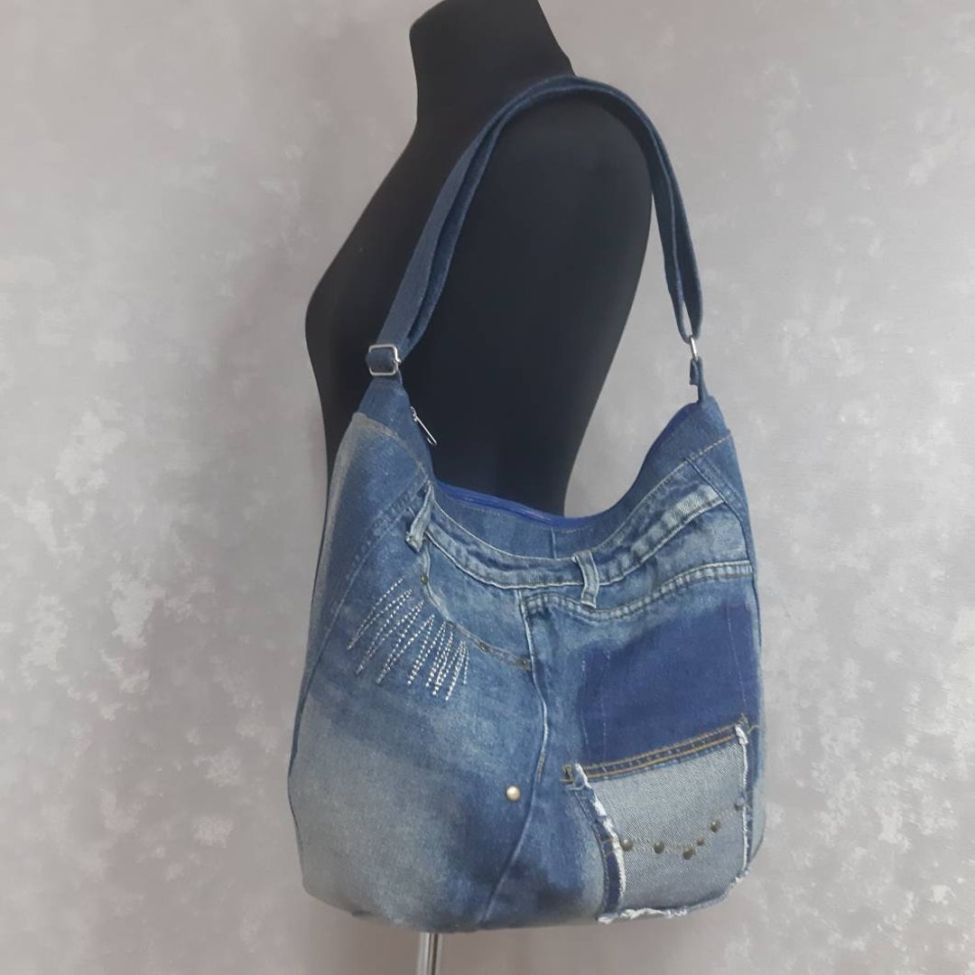 Hobo Denim Bag, Jean Tote Bag, Casual Slouchy Bag of Shabby Jeans - Etsy