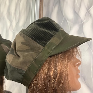 Denim Patchwork Newsboy Cap 60cm/23.6”, Oversized Hat, Boho Dreadlocks Cap, Green Patchwork Velvet Hat, Rasta Newsboy Hat, Streetwear Cap