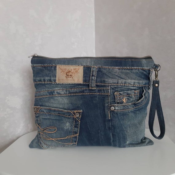 Casual Denim Clutch Bag Evening Clutch of Shabby Jeans With | Etsy