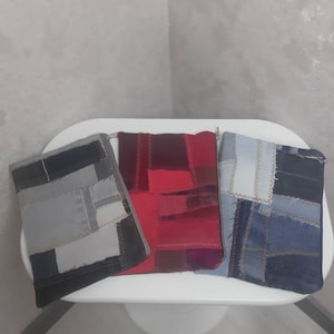Bolsa jeans patchwork feita à mão, bolsa casual pequena para jeans, capa jeans para celular, carteira jeans, mini clutch com patches jeans
