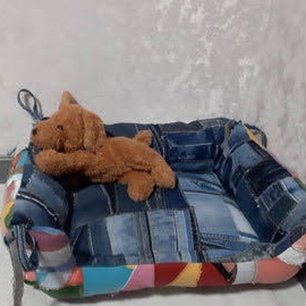 Patchwork denim soft bed for pets