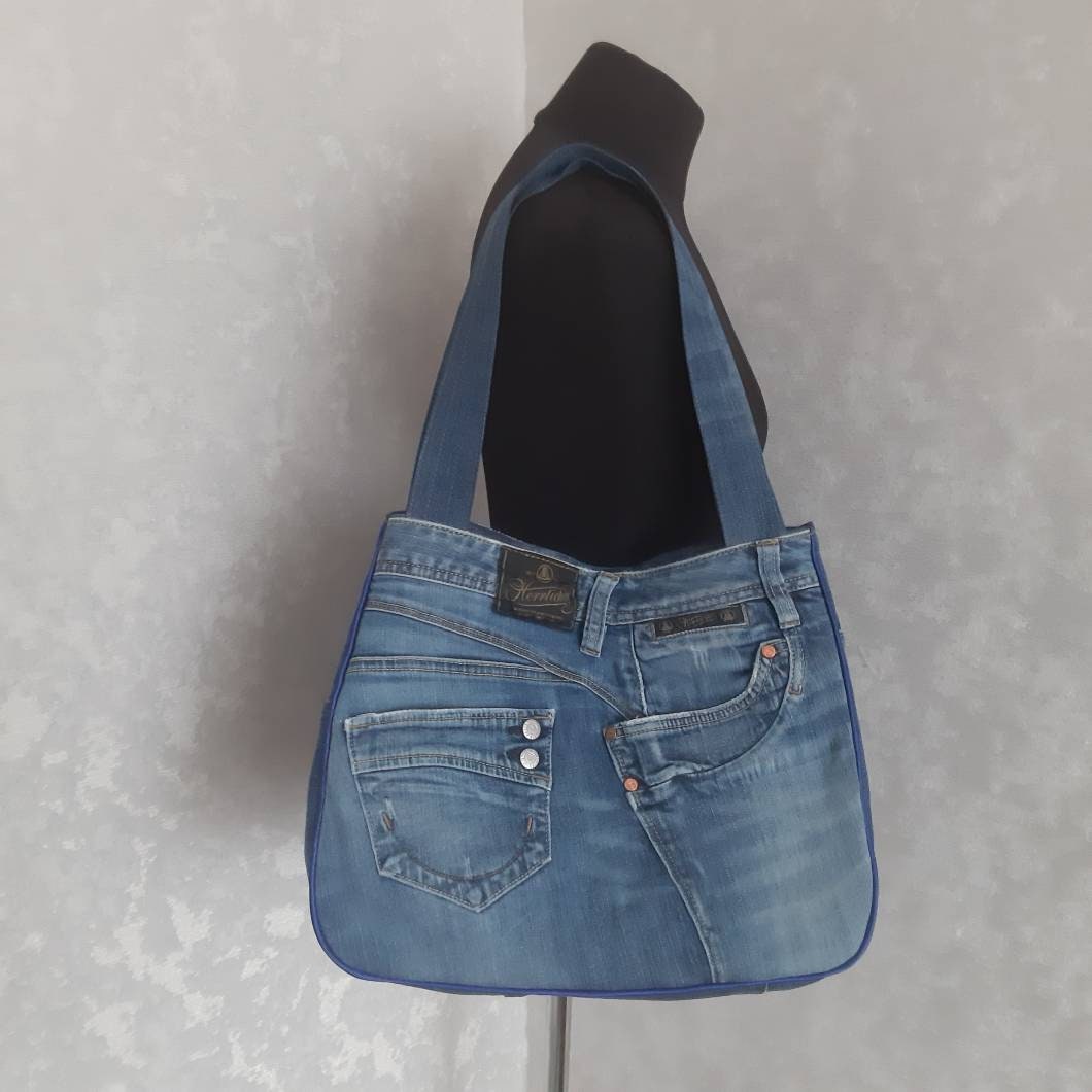 Handmade Extra Large Hobo Denim Bag, Casual Market Bag of