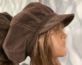 Gorro Newsboy de pana patchwork hecho a mano de 61 cm/24”, gorro bohemio de terciopelo, gorro Baker Boy grande, gorro streetwear de algodón reciclado, gorro de talla grande