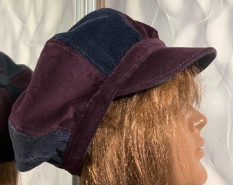 Gorra de pana extragrande hecha a mano estilo newsboy de 23,2", sombrero de pana multicolor estilo boho en moda urbana, sombrero de terciopelo de ocho paneles de 59 cm