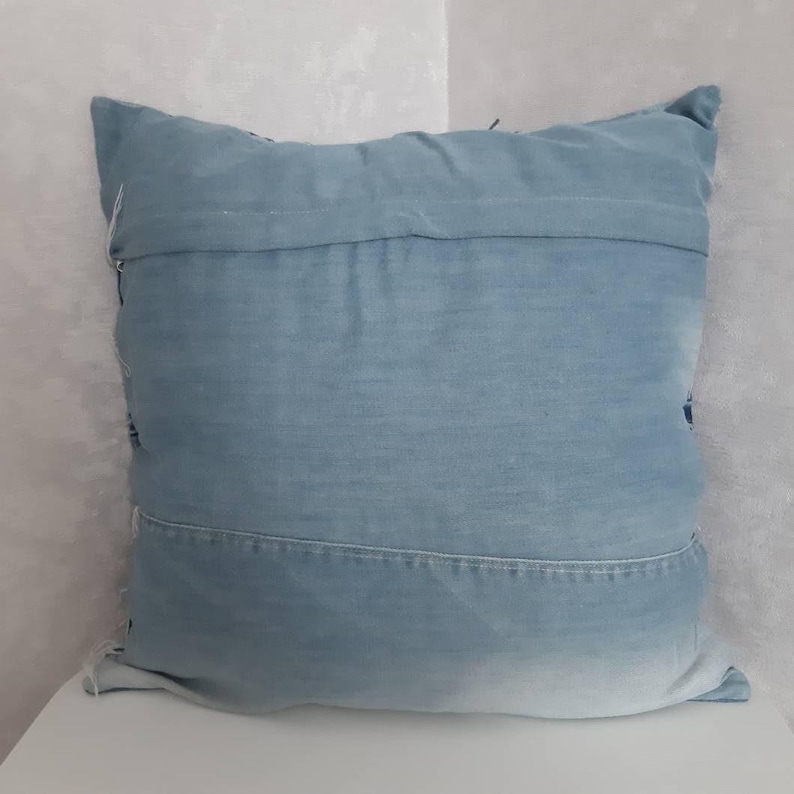 Crazy Patchwork Denim Pillowcase 40x40cm, Blue Boro Pillow Cover, Recycled Jeans Cushion Cover, Boho Farmhouse Throw Pillow, Vintage Denim image 19