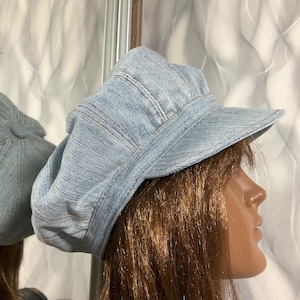 Handmade patchwork newsboy cap 24", Boho oversized denim hat 61cm in street fashion style, Falls dreadlocks cotton hat