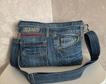 Grote denim make-uptas voor op reis met optionele verstelbare schouderband, denim shabby crossbody tas