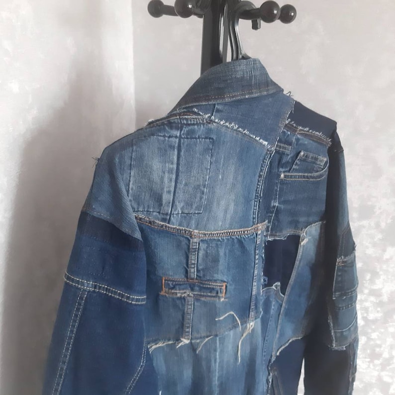 Blue Jacket Patchwork Handmade Mens Patchwork Denim Blue Jacket Size XL, Boro Jacket in ...