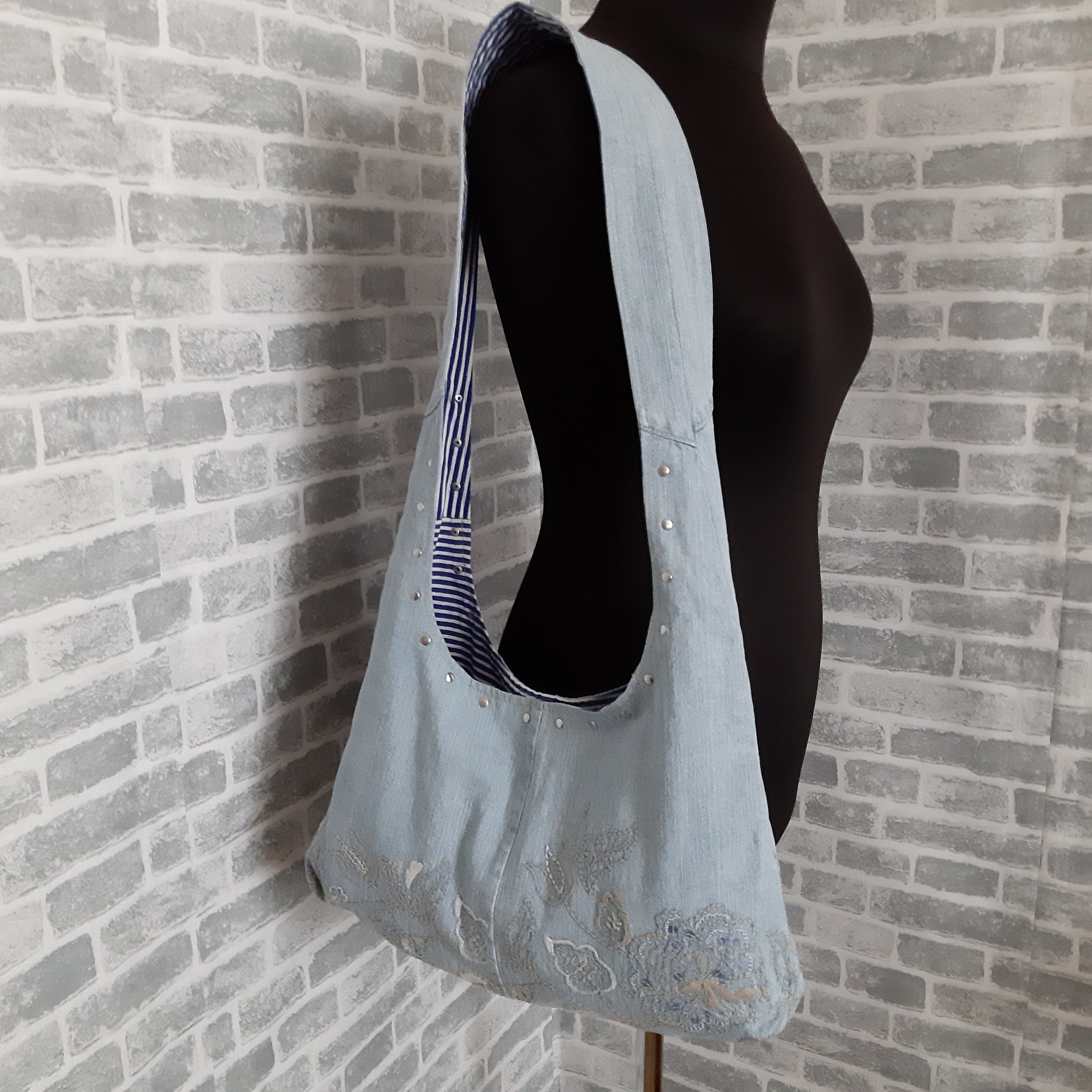 Light Blue Denim Bag With Embroidery Casual Purse of Shabby Etsy