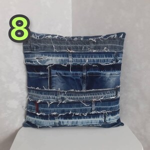 Crazy Patchwork Denim Pillowcase 40x40cm, Blue Boro Pillow Cover, Recycled Jeans Cushion Cover, Boho Farmhouse Throw Pillow, Vintage Denim image 9