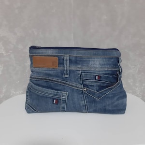 Bolsa de cosméticos casual denim feita à mão, organizador de viagem de jeans surrados, bolsa denim para maquiagem e remédios