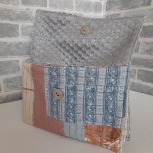 Handmade patchwork purse - clutch with embroidery Sashiko, Vintage Boro wallet