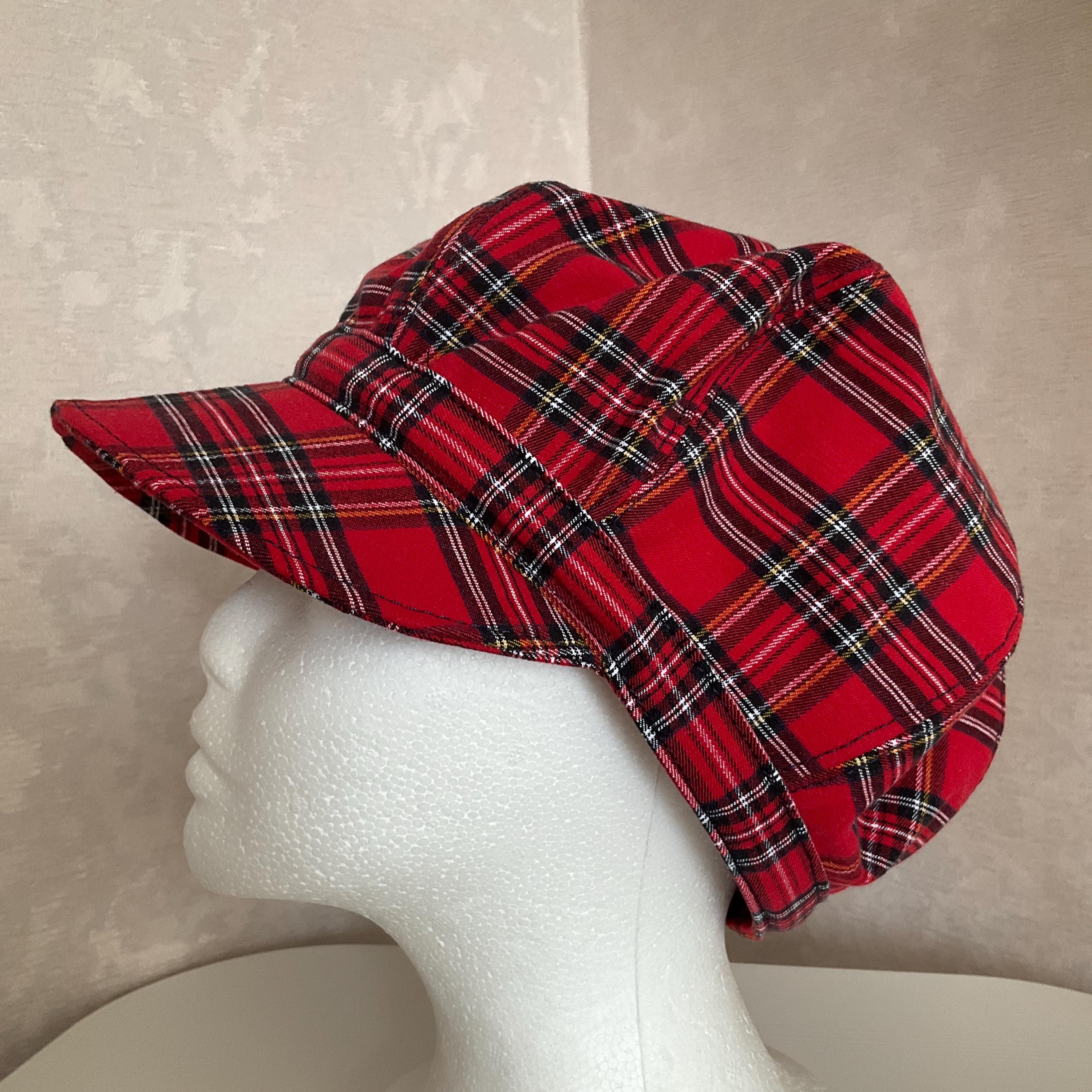 Denim Newsboy Cap 58cm/22.8”, Red Plaid Patchwork Hat, Boho  display picture 3
