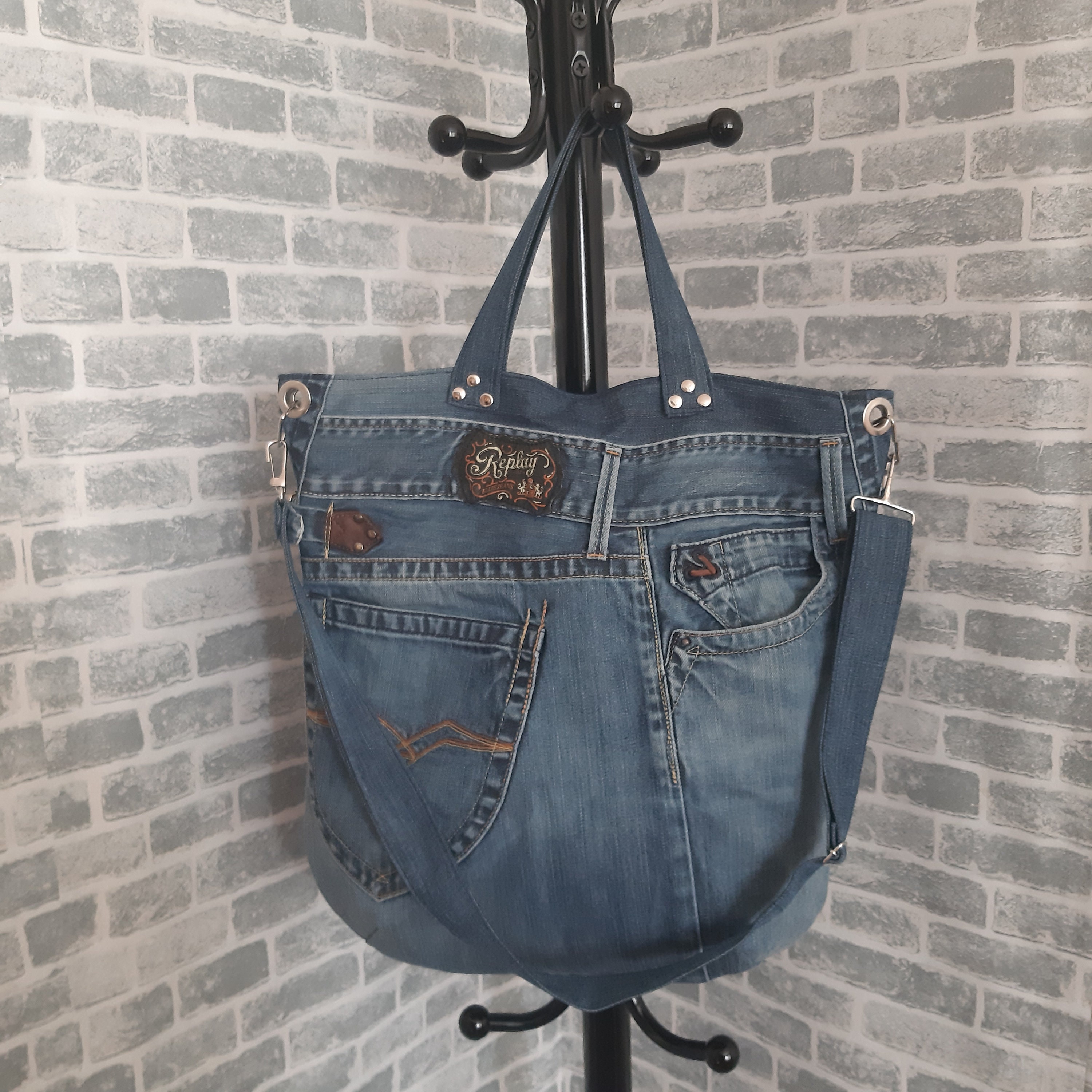 Denim large bag Casual jean tote bag of jeans Unisex jean | Etsy