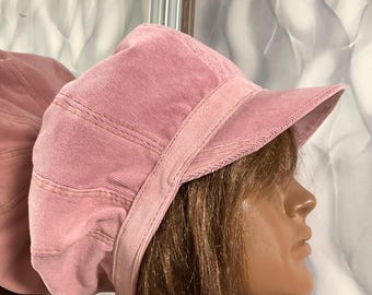 Corduroy Patchwork Newsboy Hat 62cm/24.4”, Pink Dreadlocks Cap, Boho Velvet Baker Boy Cap, Street Fashion Patchwork Hat, Handmade Cotton Cap