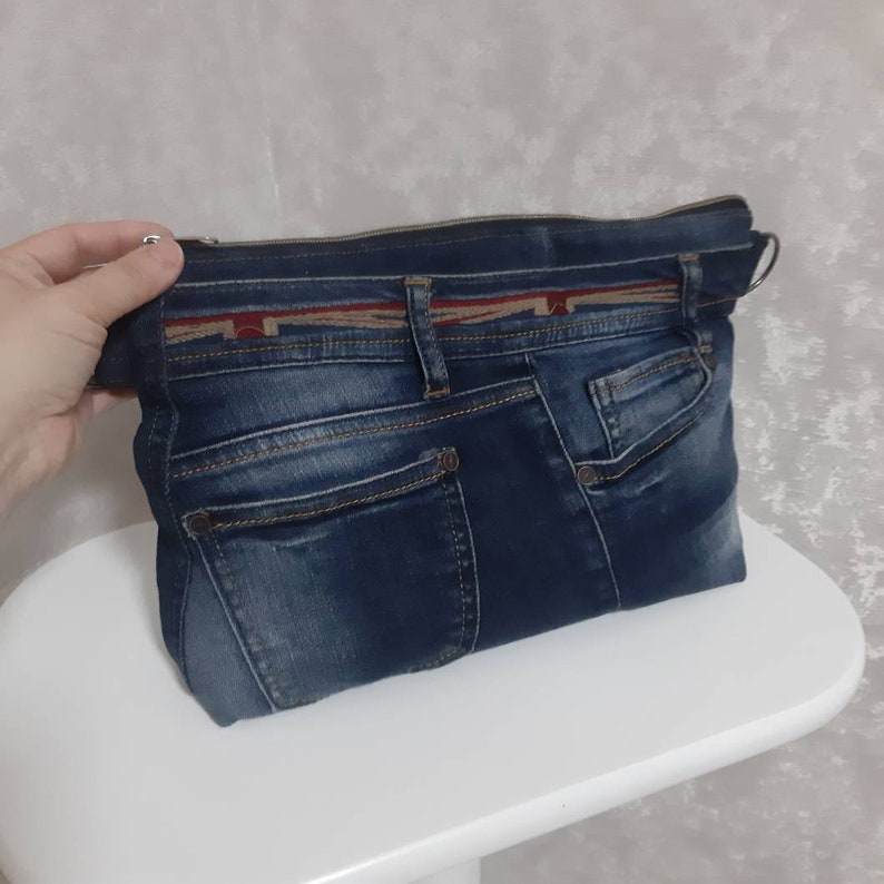 Large Denim Cosmetic Bag for Travel With Optional Adjustable Etsy