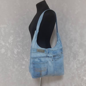 Handmade cassic denim hobo bag, Jean shoulder bag, Casual tote bag of shabby jeans