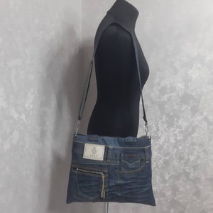Hobo denim bag medium size, Jean shoulder bag, Casual handbag of jeans, Crossbody purse of shabby jeans image 3