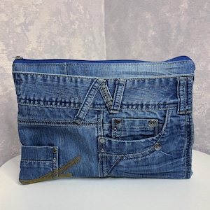 Handgemachte lässige Denim-Clutch-Tasche, Abendclutch aus Jeans, Denim-Kosmetiktasche