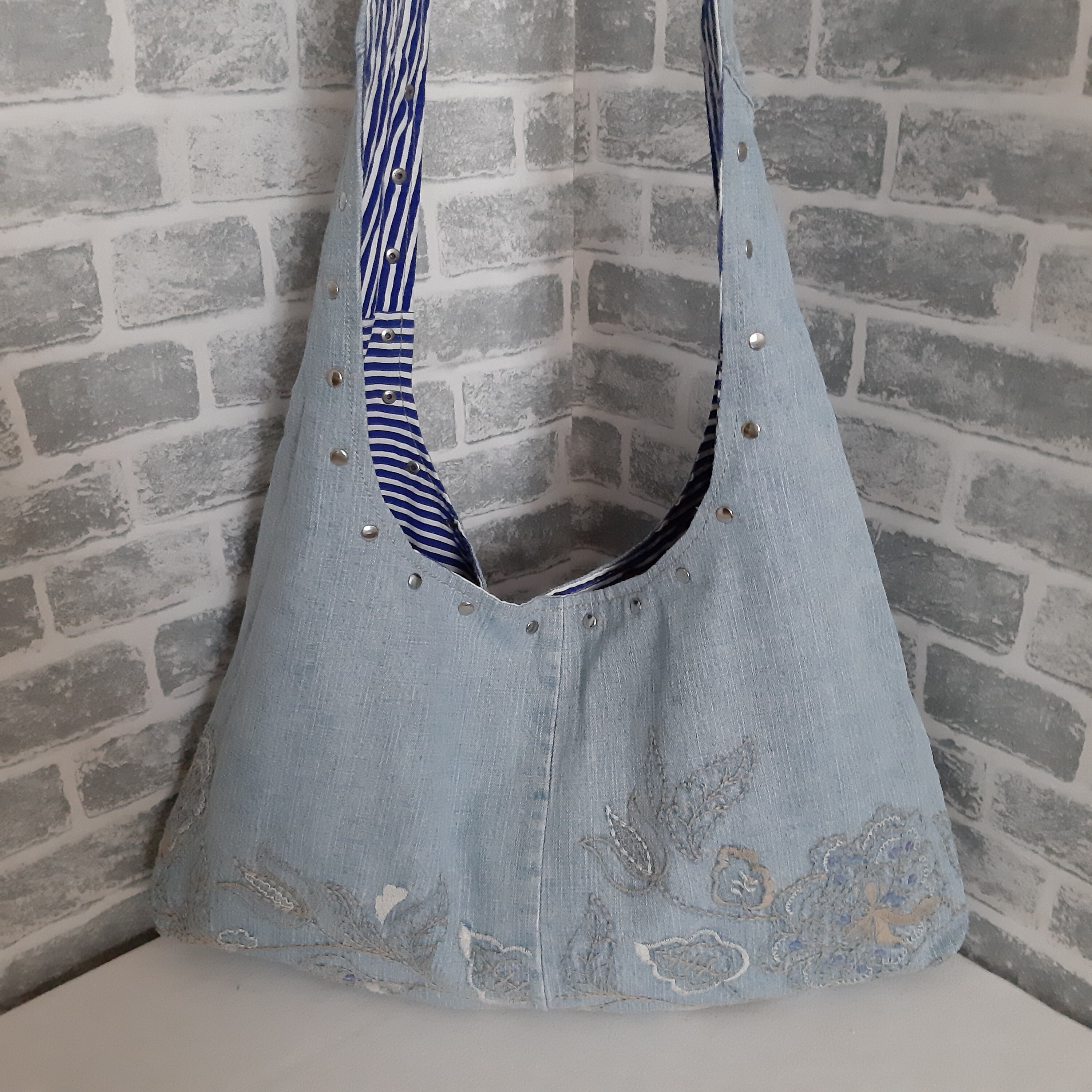Light Blue Denim Bag With Embroidery Casual Purse of Shabby Etsy