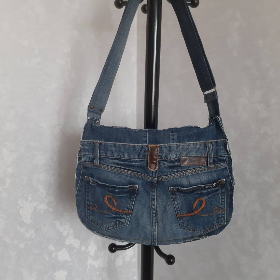 Denim Messenger Bag Casual Denim Bag With Long Adjustable Etsy