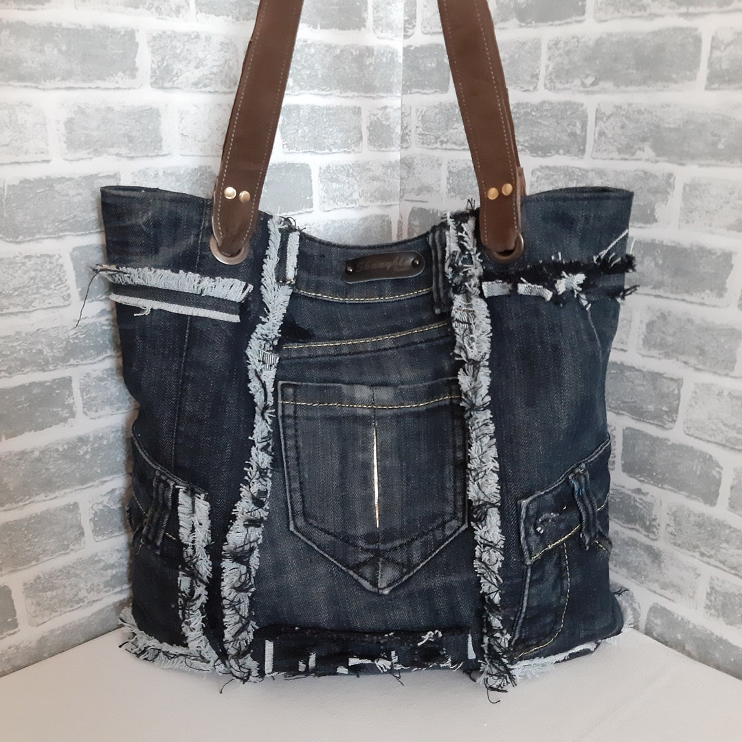 Hobo Denim Bag With Leather Top Handles Casual Tote of Shabby - Etsy