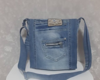 Denim messenger bag with adjustable shoulder strap, Jean postman bag, Casual unisex crossbody bag of jeans