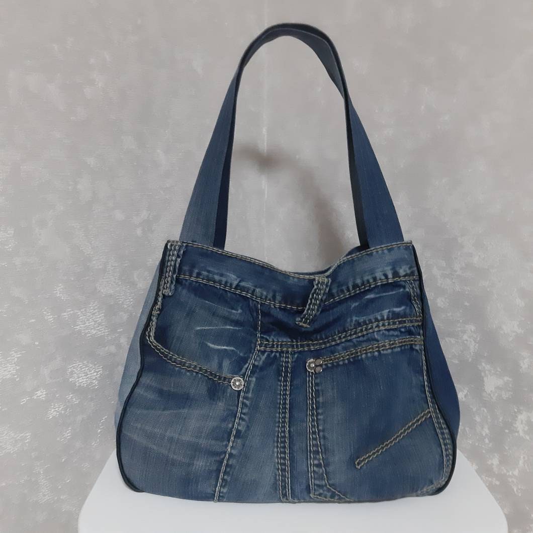 Extra large hobo denim bag Casual market bag of shabby jeans | Etsy