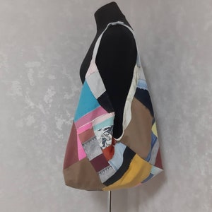 Handmade origami patchwork denim bag, Jean shabby tote bag, Casual large bag of jeans, Denim market bag