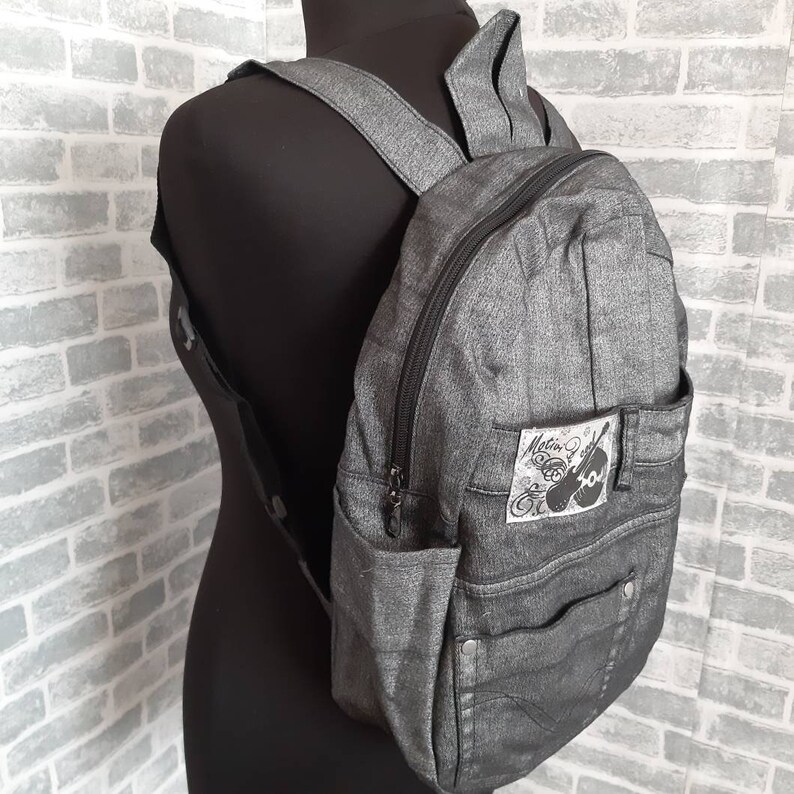 Gray denim backpack Casual backpack for college Urban backpack Etsy