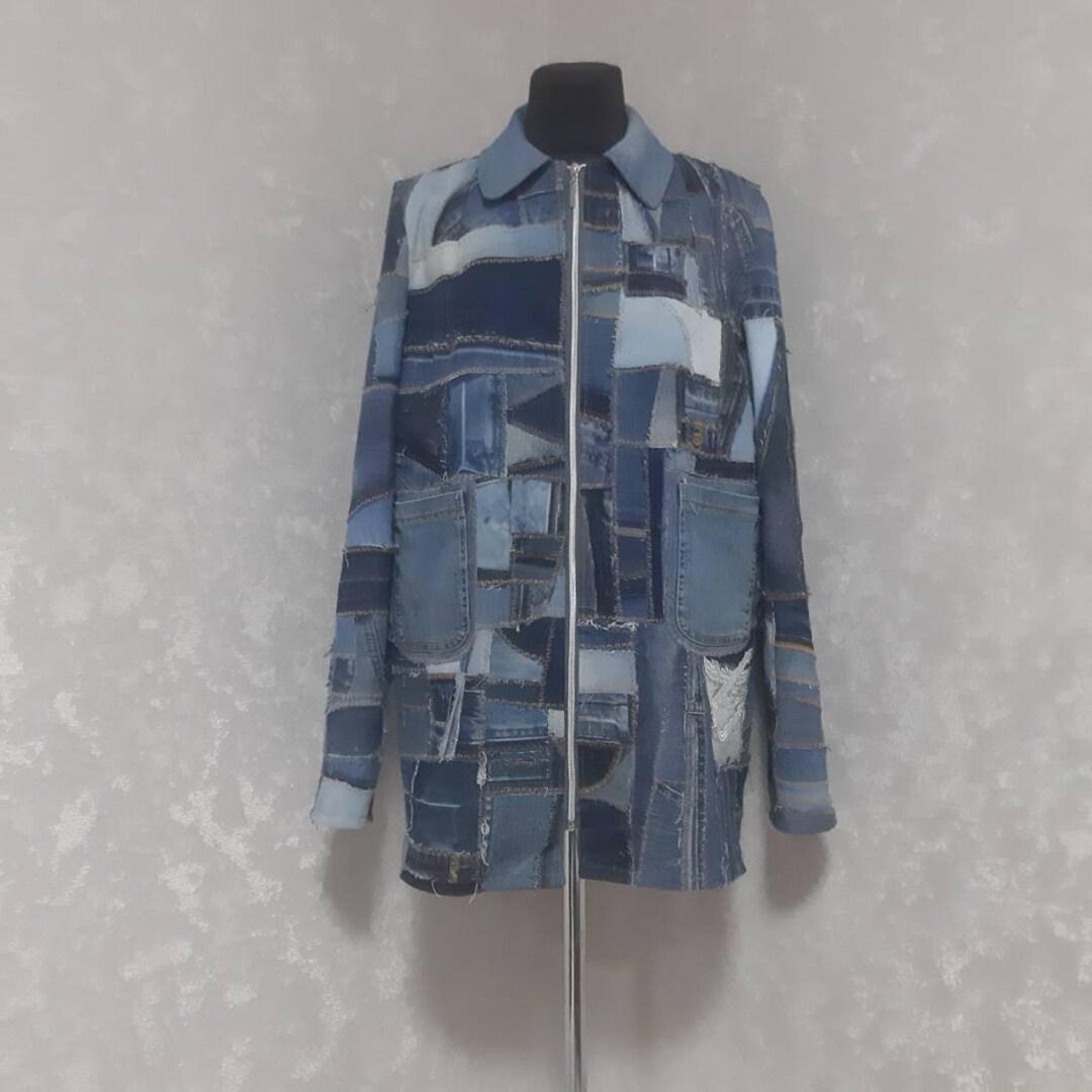 Blue Jacket Patchwork Handmade Patchwork Denim Blue Jacket Size XL, Boro Jacket From Recycled ...