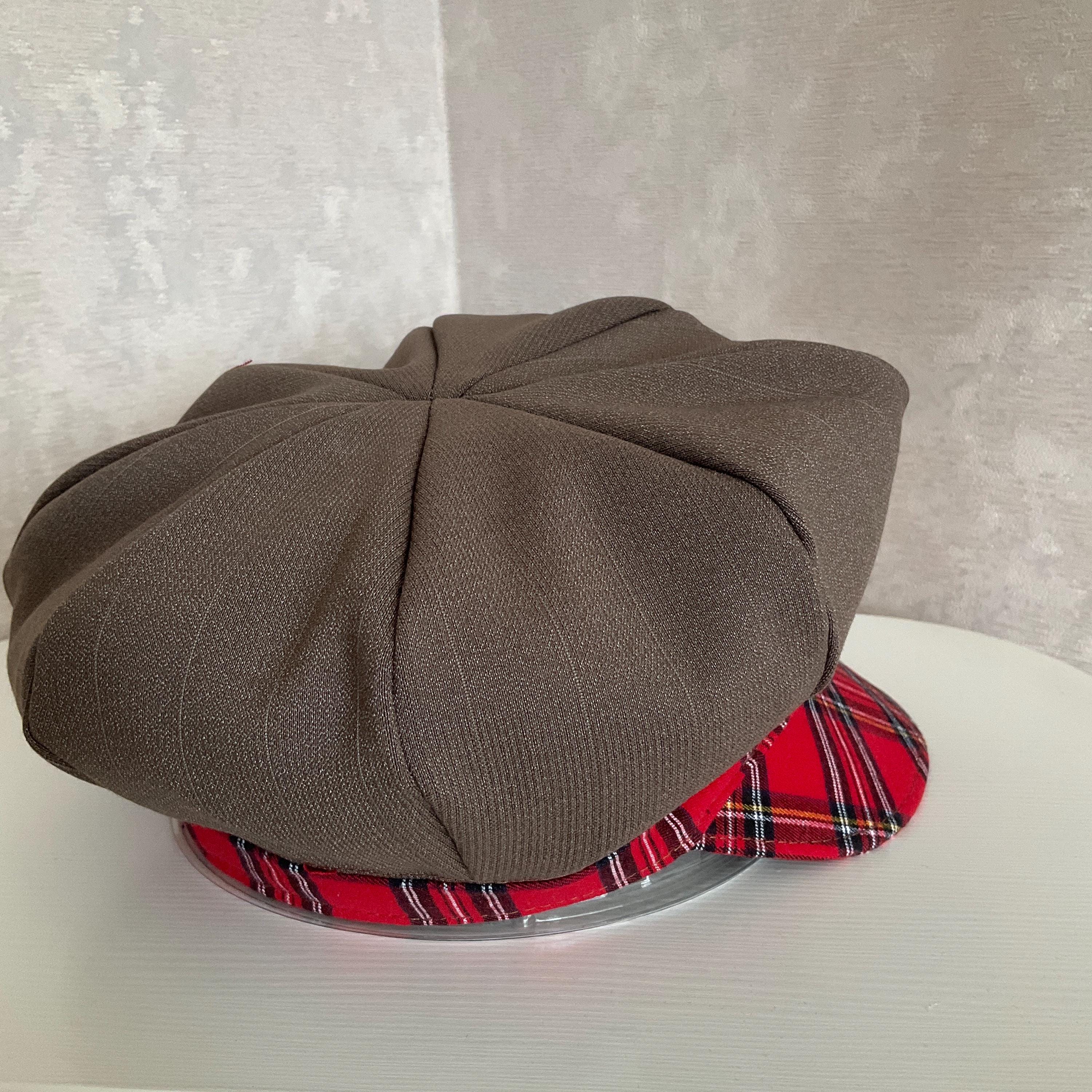 Upcycled Plaid Denim Newsboy Paperboy Cabbie Hat Denim Newsboy Cap 58cm/22.8”, Red Plaid Patchwork Hat, Boho  main image 2