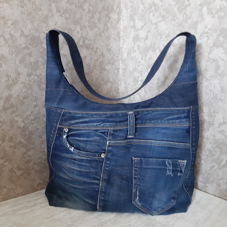 Classic denim hobo bag Jean shoulder bag Casual tote bag of | Etsy