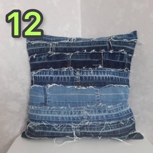 Crazy Patchwork Denim Pillowcase 40x40cm, Blue Boro Pillow Cover, Recycled Jeans Cushion Cover, Boho Farmhouse Throw Pillow, Vintage Denim image 13