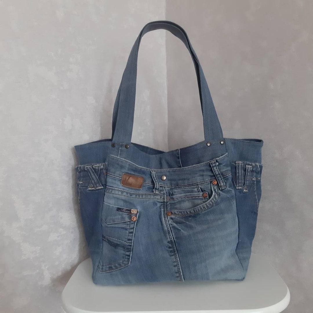 Handmade Denim Large Bag, Jean Tote Bag for Beach, Casual Market