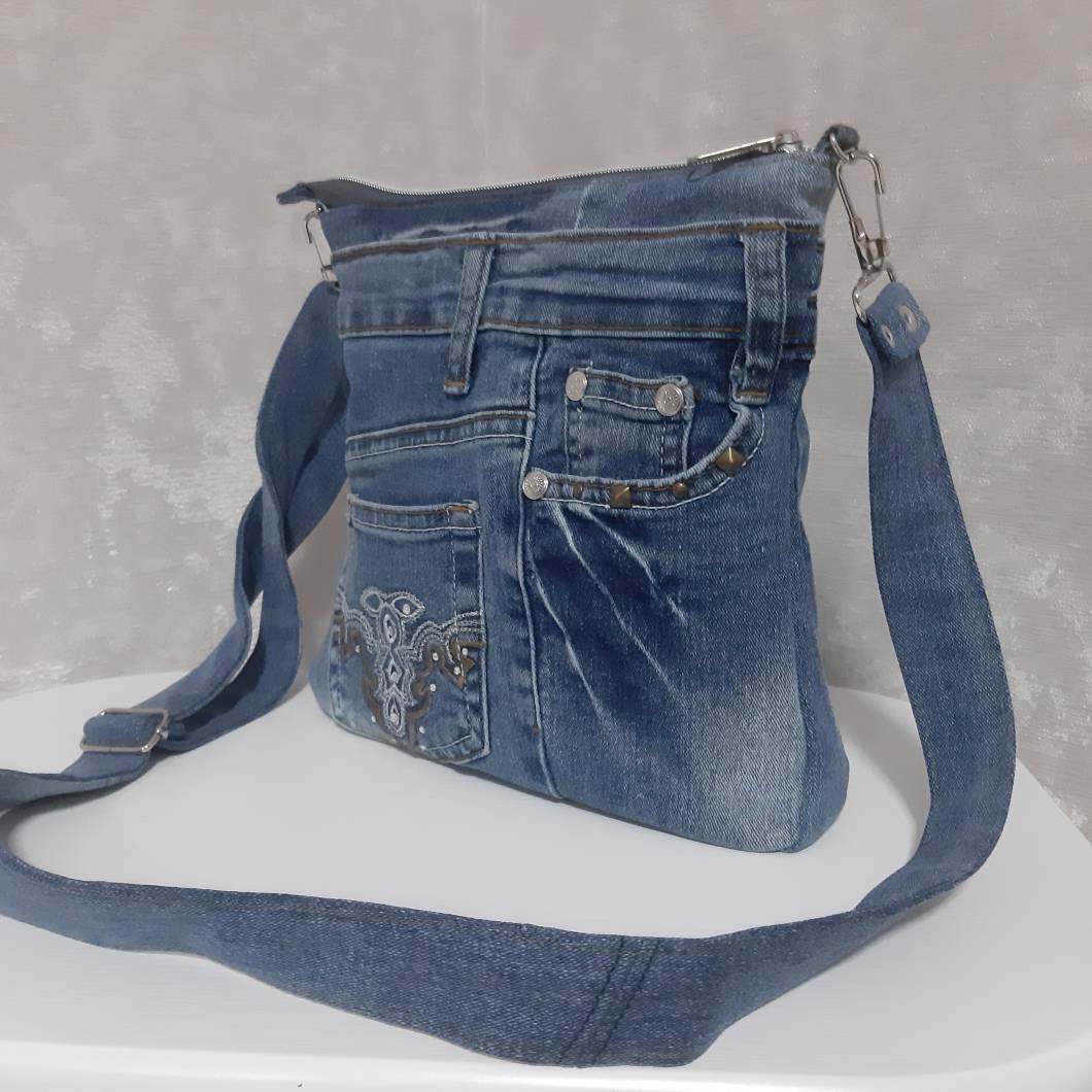 Denim Crossbody Purse Casual Small Pouch of Shabby Jeans - Etsy