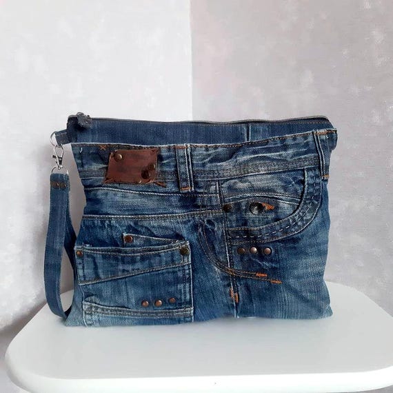 Pochette casual in denim fatta a mano, Pochette grande da sera in - Main Image