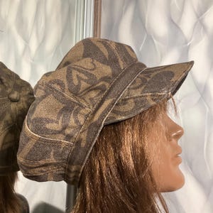 Gorra Newsboy de mezclilla con retazos, sombrero bohemio marrón, gorra Baker Boy unisex hecha a mano, sombrero streetwear, accesorios reciclados sostenibles 60 cm/23,6”