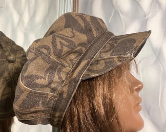 Denim Patchwork Newsboy Cap, Brown Boho Jean Hat, Handmade Unisex Baker Boy Cap, Streetwear Hat, Sustainable Upcycled Accessories 60cm/23,6”
