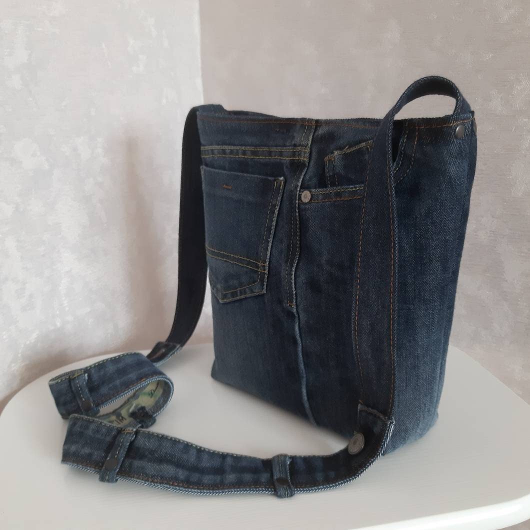Denim crossbody purse Casual small bag of shabby jeans Jean | Etsy
