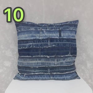 Crazy Patchwork Denim Pillowcase 40x40cm, Blue Boro Pillow Cover, Recycled Jeans Cushion Cover, Boho Farmhouse Throw Pillow, Vintage Denim image 11