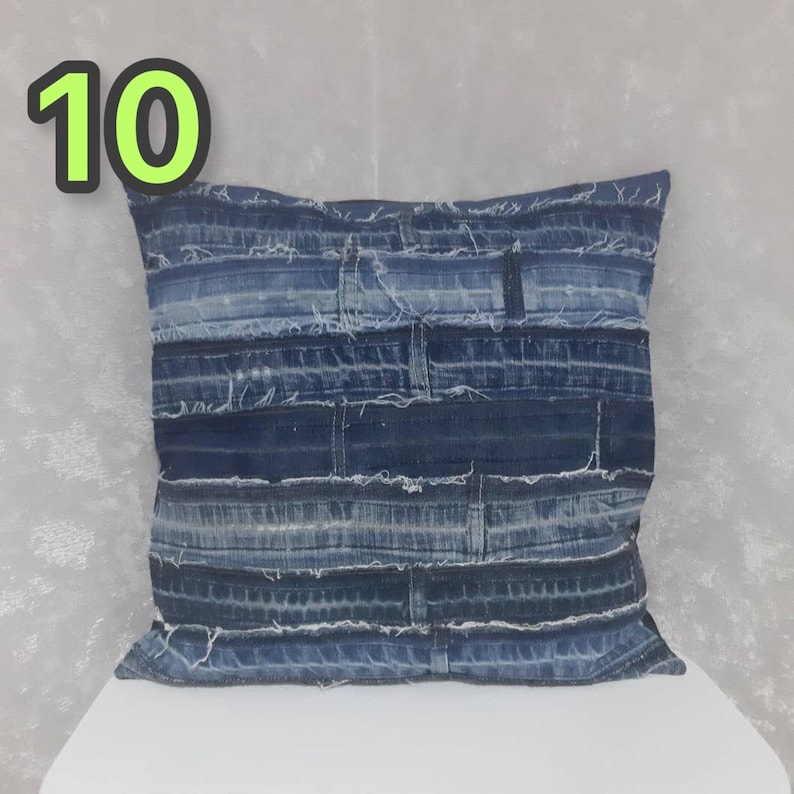 Crazy Patchwork Denim Pillowcase 40x40cm, Blue Boro Pillow Cover, Recycled Jeans Cushion Cover, Boho Farmhouse Throw Pillow, Vintage Denim image 11