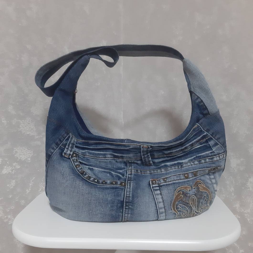 Denim Slouchy Hobo Bag Jean Tote Bag Casual Large Bag of - Etsy