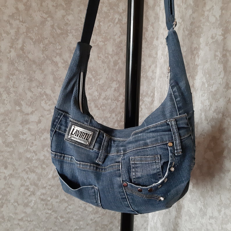 Denim slouchy bag Casual hobo bag of jeans Jean purse medium | Etsy