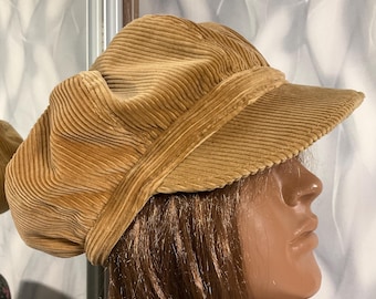 Gorra Newsboy de pana hecha a mano con patchwork, sombrero bohemio de terciopelo de 58 cm/22,8”, sombrero de otoño para mujer, gorra Newsboy de algodón reciclado, sombrero de estilo urbano