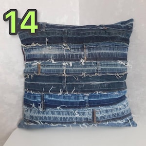 Crazy Patchwork Denim Pillowcase 40x40cm, Blue Boro Pillow Cover, Recycled Jeans Cushion Cover, Boho Farmhouse Throw Pillow, Vintage Denim image 15